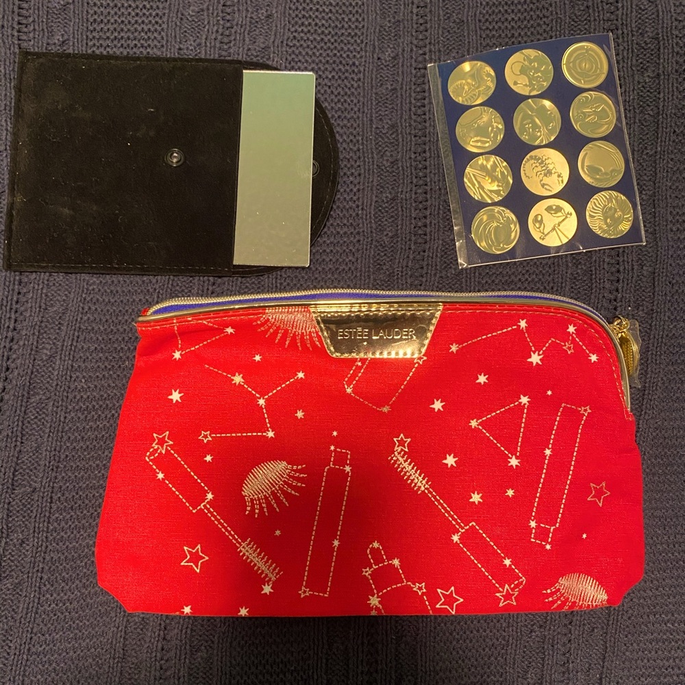 Estée Lauder Astronomy Makeup Bag with Mirror &  Zodiac sign stickers